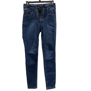 We the Free Crvy Skinny Jeans Womens 27 High Rise Waist Lace Up Dark Wash Preppy